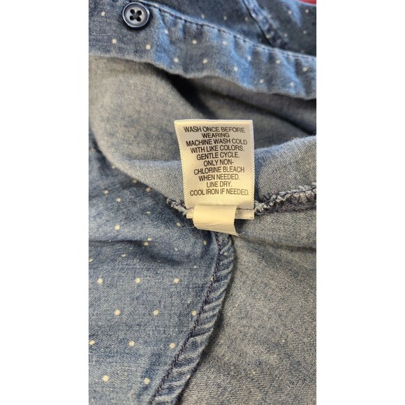 Apt 9 Womens Denim Chambray Polka Dot Button Up Shirt XL Roll Tab Sleeves Cotton - Picture 10 of 10
